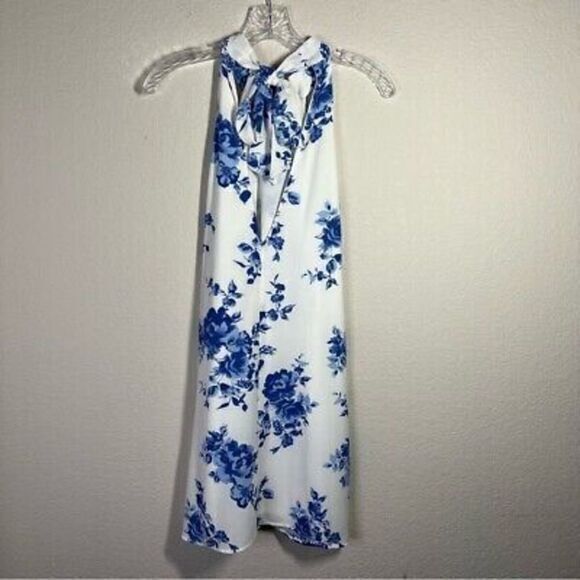 Lulu's Womens Floral Halter Neck Dress Size S White Blue Tie Back Sleeveless - Picture 5 of 7